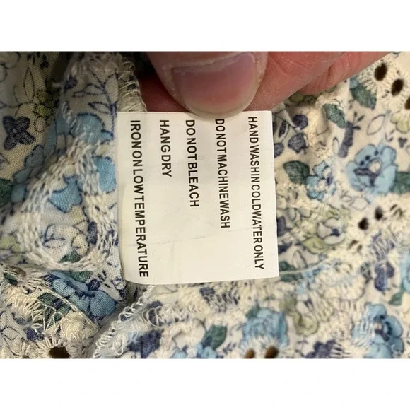 Solitaire Embroidered Eyelet Babydoll Top Peplum Ruffles Blue Green Floral XL - Picture 10 of 10